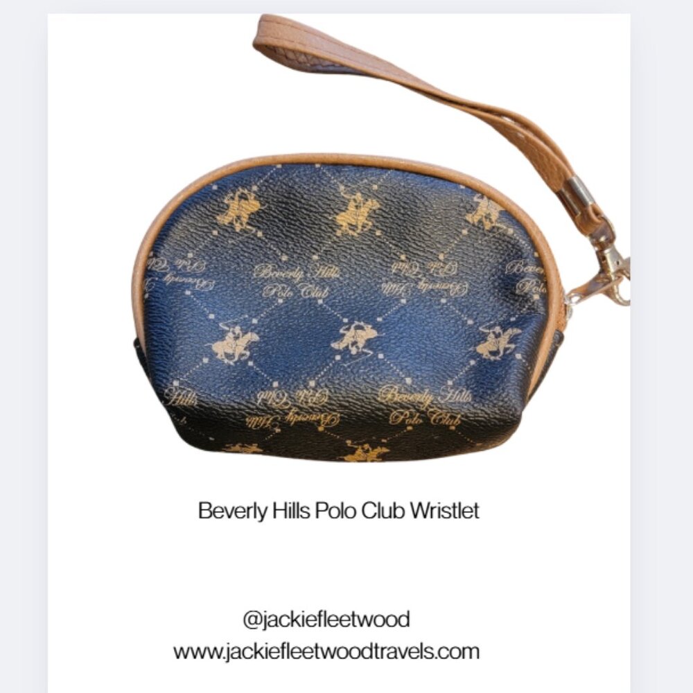 Beverly Hills Polo Club Signature Print Brown/Tan Zip Wristlet Purse